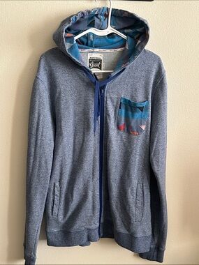 Beautiful Giant Men M Blue Marled Geometric Pkt Knit Full Zip Sweatshirt Hoodie
